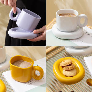 Ensemble tasse et soucoupe à café en céramique 255 ml, style nordique, couleur unie, réutilisable pour la maison - Product Image 2