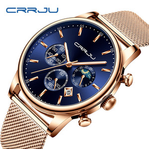 นาฬิกาข้อมือควอตซ์แฟชั่น CRRJU 2266 สีโรสโกลด์ สายตาข่าย ดีไซน์สามหน้าปัด กันน้ำ รุ่นเรียบง่าย สำหรับผู้ชาย - Product Image 1