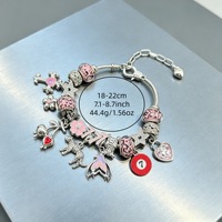 Bracelet à breloques plaqué argent imprimé léopard rose, avec croix, cerise, nœud, fleur, cœur, étoile, porte-bonheur 7, bracelet perlé