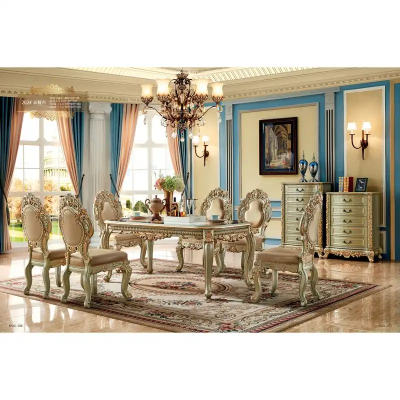 שולחן אוכל וכיסאות להגדיר עבור אוכל חדר אירופאי עתיק כיכר אוכל זהב כיסאות ושולחן סט