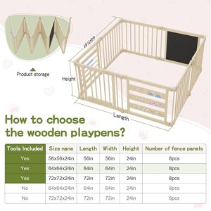 Parc pour bébé modulaire extensible et pliable en bois avec verrouillage enfant, aire de jeu DIY pour tout-petits - Product Image 6