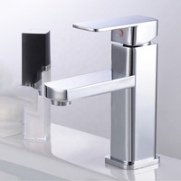 Robinet de lavabo carré monocommande chaud/froid en alliage de zinc chromé, à montage sur plan, avec cartouche céramique, pour design moderne