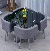 Ensemble de table et chaises de salle à manger modernes en verre trempé, hauteur réglable, 4 places, pour petite cuisine, 5 pièces, table carrée