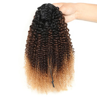 BSM – mèches Afro bouclées, queue de cheval, 18 à 20 pouces, tissage de cheveux humains doux et longs, ombré T1B/4/27, Extensions de cheveux