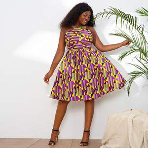 Nouveauté robe d'été en polyester ciré sans manches au genou pour femmes robe africaine imprimée en <span class=keywords><strong>cire</strong></span> Ankara - Product Image 2