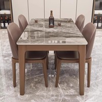 Ensemble Table à Manger et Chaises Scandinave de Luxe Moderne Rectangulaire en Marbre et Bois Massif 4 6 Places, Tables de Cuisine Meubles Design Style Ferme