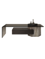 Table basse en travertin argenté au design moderne Comptoir double couche à grand espace pour meubles de salon