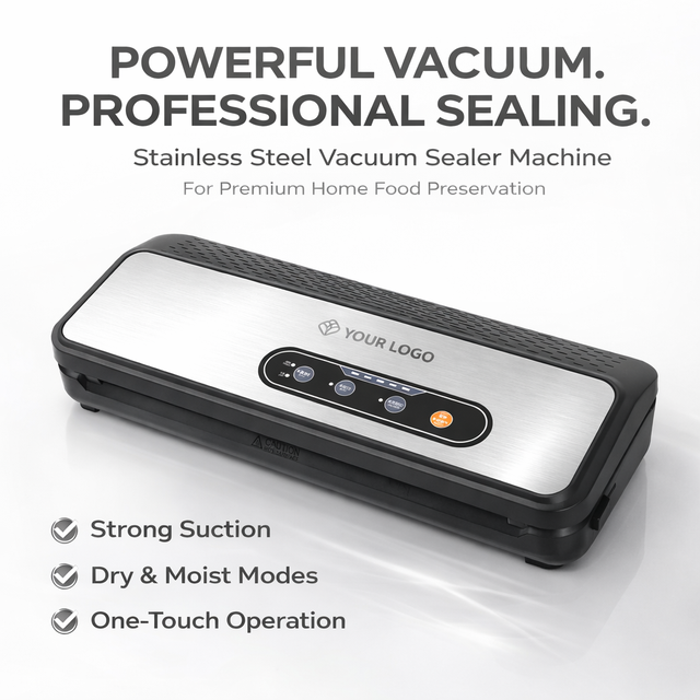 Premium Electric Stainless Steel Vacuum Sealer Machine-Strong Suction 60kPa | Dry Moist Modes | 1L Capacity | Home Food Saver