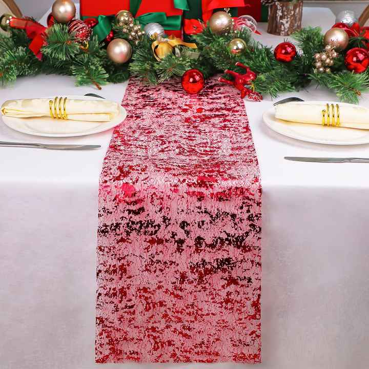 French Simple Home Table Decoration Sequin Glitter Foil Metallic Gold Thin Mesh Table Runner Roll for Valentine's Day Wedding