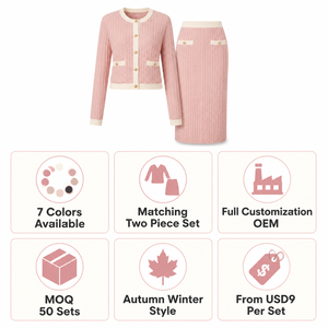 Set Due Pezzi da Donna: Cardigan Lavorato a Maglia e Gonna Midi, Autunno <span class=keywords><strong>Inverno</strong></span>, 7 Colori, OEM ODM, Vendita all'Ingrosso, Etichetta Privata, Ordine all'Ingrosso, Prezzo di Fabbrica - Product Image 5