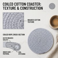 Sous-plat rond tressé en corde de coton, résistant à la chaleur, fait main, pour cuisine et restaurant, directement de l'usine