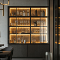 Armoire à vin en bois massif avec chaise de salle à manger en verre et en bois, meubles en bois massif sculpté, armoire classique de luxe