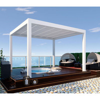 Pérgola Moderna Motorizada de Aluminio con Techo de Láminas, Gazebo Impermeable para Jardín con Luces LED