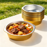Plat de cuisson rond en aluminium doré de 1430 ml avec doubles poignées, jetable, pour four, fêtes, dîners et contenants alimentaires