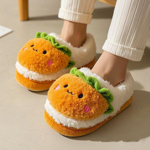 Venta al por mayor de pantuflas de algodón con dibujos animados personalizados comida para adultos en forma de hamburguesa y hamburguesa con queso juguete divertido relleno de algodón PP - Product Image 4
