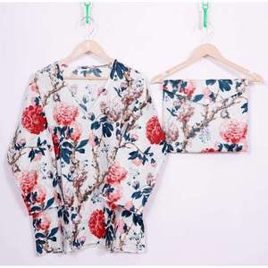 Ensemble pyjama femme en coton avec pantalon et chemise, taille élastique, imprimé à la main, respirant, pour l'automne, léger et confortable pour la nuit - Product Image 1