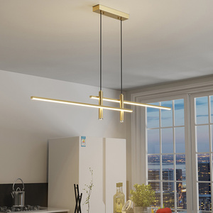 Lámpara Colgante de Acero Inoxidable Dorado, Rectangular Larga, LED 3500K Blanco Cálido, E26, Altura Ajustable, para Techo de Cocina, 5 Años de Garantía - Product Image 1