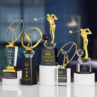 Trophée en métal et cristal personnalisé pour le golf, achat en gros, récompense sportive pour club, souvenir de championnat