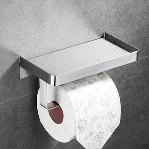 Geborsteld Nikkel Sus304 Roestvrijstalen Toiletpapier Houder Met Mobiele Telefoon Opbergplank Schroef Wandgemonteerde Plank