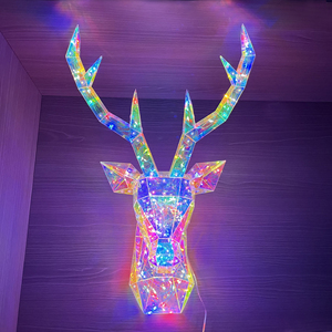 Cabeza de Reno Navideña Prismática Iridiscente, Reno Holográfico con Luces LED, Decoraciones Prismáticas Brillantes y Coloridas para Fiestas - Product Image 3