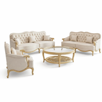 Ensemble de meubles de salon 5 pièces, canapé capitonné crème, pieds dorés, tissu, avec table basse pour la maison