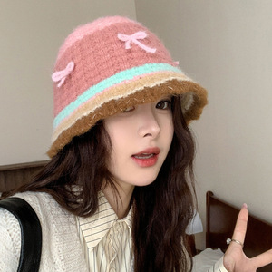 Mùa Thu Và Mùa Đông Dệt Kim Mũ Dễ Thương Bow <span class=keywords><strong>Cap</strong></span> Của Phụ Nữ Ấm Áp Mũ Len Hàn Quốc Phiên Bản Của Tất Cả Các Tai Lưu Vực Mũ - Product Image 4