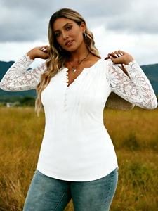 Chemisier décontracté Joyinspring style européen sexy en dentelle à manches longues grande taille pour femme, coupe ample, printemps/été, en fibre de lait avec boutons - Product Image 5