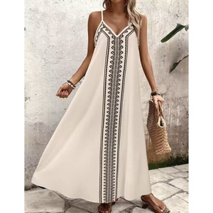 Abito Lungo Boho <span class=keywords><strong>con</strong></span> Motivo Solido e <span class=keywords><strong>Spacco</strong></span> Frontale, Allacciatura Naturale, Abbigliamento Casual per Festival, Stile Nomade - Product Image 4