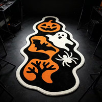 Maßgefertigter Halloween-Teppich mit Geister-Katzen-Kürbis-Design, Unregelmäßiger Flächenteppich, Plüsch-Bodenmatte für Wohnzimmer, Schlafzimmer, Kinderzimmer