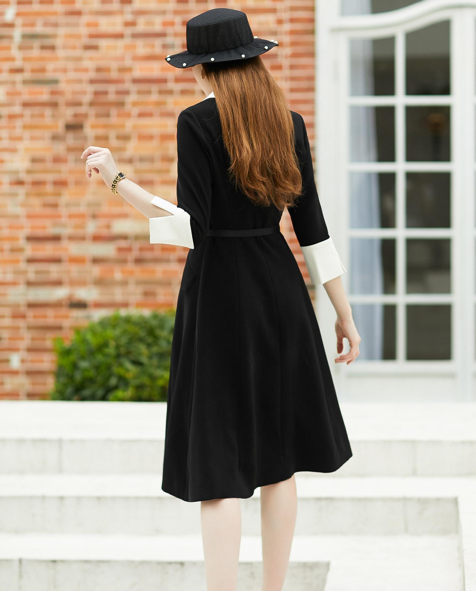 Casual Modern Fashion Luxury V-neck Black Button Dress for Women ODM OEM Office & Party Wear High Quality Anti-Wrinkle