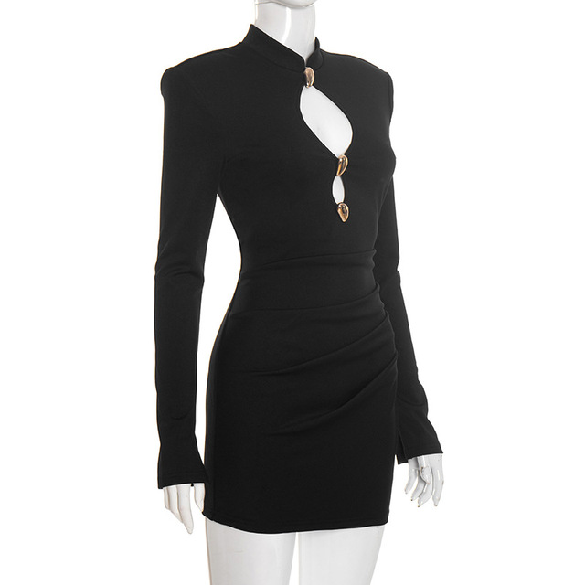 skin tight black dress long sleeve Vafful Women's Long Sleeve Crew Neck Ribbed Dress Black