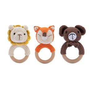 Jouets en <span class=keywords><strong>bois</strong></span> naturel pour bébé, anneau de dentition en coton, pour Crochet d'animaux, vente en gros, - Product Image 1