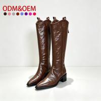 Bottes de cowboy pour femme automne/hiver 2026 ODM OEM, à talon épais mi-haut, bout pointu, montantes et chaudes