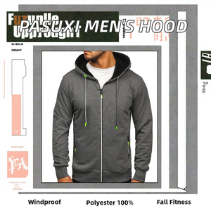 <b>Men's</b> High Quality 100% Polyester Loose Fleece <b>Cardigan</b> Jacket Casual Sports Outerwear <b>Hood</b> Autumn Solid Digital Printing - Product Image 2