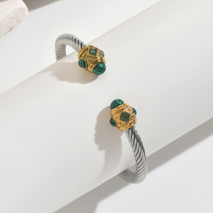 Brazalete de Cable Trenzado Abierto de Acero Inoxidable Chapado en Oro de 18K de Alta Calidad con Piedra Natural para Mujer, Pulseras de Moda - Product Image 3