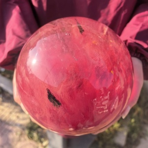 Natural Red Smelted <b>Crystal</b> Sphere With Wooden Base Decorative Gem <b>Ball</b> for Home Ornament Meditation Collection Spiritual Craft - Product Image 2