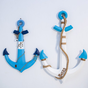 Decoración de pared con ancla de madera estilo mediterráneo, juego de 2 piezas, adorno colgante para decoración del hogar, bar o restaurante - Product Image 1