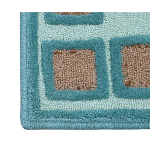 Modern Geometric <b>Bath</b> Rug Rectangle Teal Brown Tufted Non-Slip Rubber Backing Bathroom Floor Mat - Product Image 1