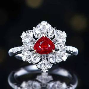 Bague en rubis naturel non chauffé de 1,14 ct, or massif 18 carats avec 34 diamants blancs brillants, bijoux de fiançailles - Product Image 1