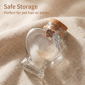 Dog Memorial Keepsake Glass Heart <strong>Urn</strong> with Cork Lid &amp; Wing Pendant - Product Image 1