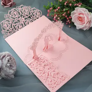Biglietti d'auguri romantici di nozze di carta glitterata dell'invito della carta di nozze della rosa 3D