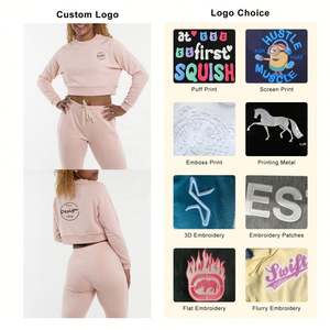 Mode rose Logo personnalisé broderie polaire pull coton polaire manches raglan pull col rond blanc culture sweat femmes - Product Image 3