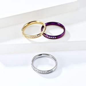 Purple Diamond <b>Ring</b> For Women Round Brilliant Cut Wedding Band Everyday Wear Jewelry <b>Thin</b> Strip Design - Product Image 4