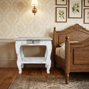 Table de chevet vintage en bois récupéré, finition blanchie, pour chambre à coucher, hôtel, salon, meubles asiatiques - Product Image 4