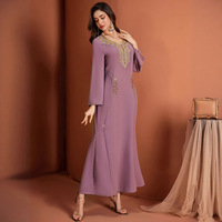 Nouveau lourd femmes Abaya arabe Robe cousue à la main strass Robe pour été automne fait Polyester pour moyen-orient étranger