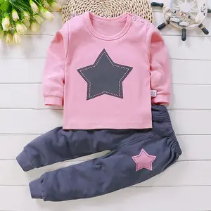 Set baju dalam katun anak-anak, piyama lengan panjang baju rumah bayi