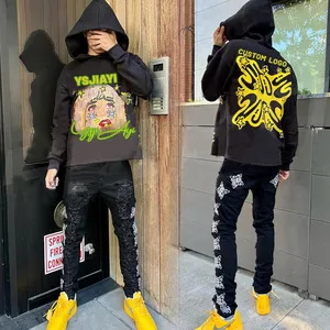 Tùy Chỉnh Áo Không Có Dây Quá Khổ Màn Hình In Phun In Không Có Túi HEM Tùy Chỉnh Hoodies