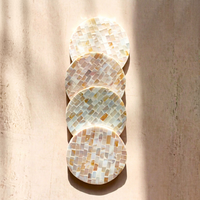 Sous-verres ronds en mosaïque de coquille de nacre, faits à la main, en pierre naturelle, décoration de table, style méditerranéen, durables