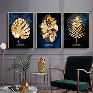 Goldfolie Blumen Home Decorative Modern Golden Leaf Wand rahmen Bild oder Kunst Dekor Zusammenführen Kristall Porzellan Malerei Kits