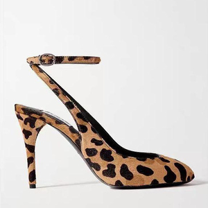 Summer Back Cut Out Women Leopard Print Shoes High <b>Heels</b> Dress Sandals Outdoor Party Ankle Strap <b>Round</b> <b>Toe</b> Pumps - Product Image 4